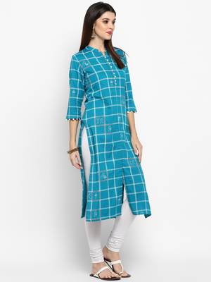 Sky-blue printed cotton kurti 4
