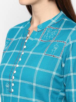 Sky-blue printed cotton kurti 5