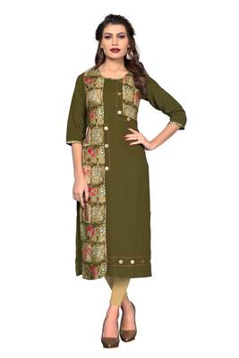 Green printed rayon kurti 1