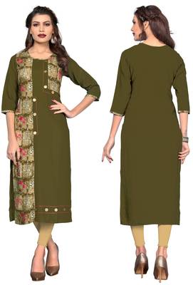 Green printed rayon kurti 5