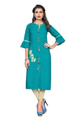 Sky-blue plain rayon kurti 1