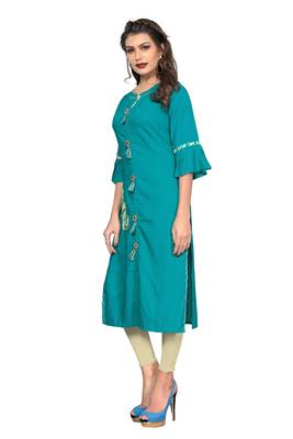 Sky-blue plain rayon kurti 3