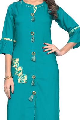 Sky-blue plain rayon kurti 4