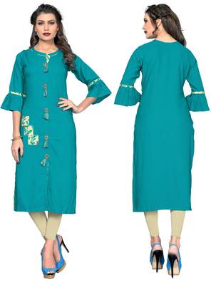 Sky-blue plain rayon kurti 5