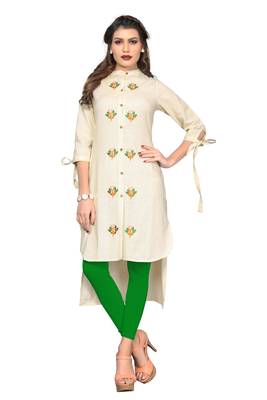Cream embroidered cotton kurti 1