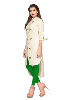 Cream embroidered cotton kurti 3