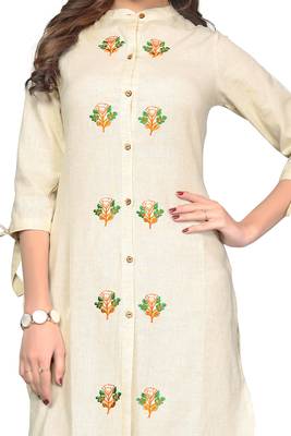 Cream embroidered cotton kurti 5