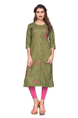Green embroidered cotton kurti 1