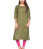 Green embroidered cotton kurti
