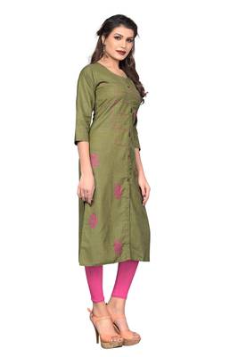 Green embroidered cotton kurti 3