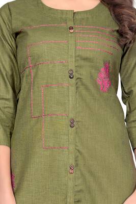 Green embroidered cotton kurti 4