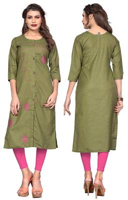 Green embroidered cotton kurti 5