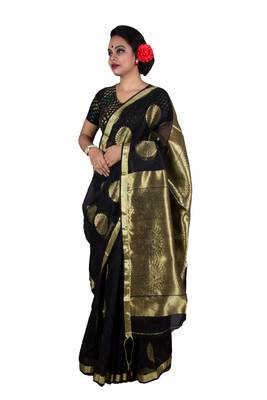 Black bengal handloom saree with blouse 1