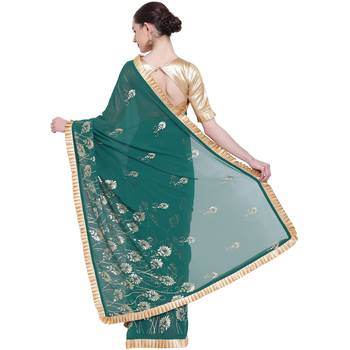 Green hand woven georgette saree with blouse 2