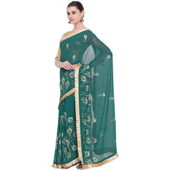 Green hand woven georgette saree with blouse 3