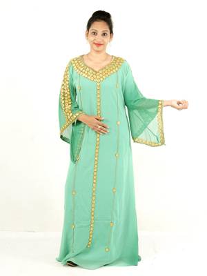 Light-green embroidered georgette islamic kaftans 1
