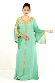 Light-green embroidered georgette islamic kaftans