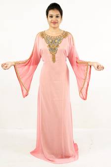 Light-pink embroidered georgette islamic kaftans