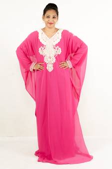 Light-pink embroidered georgette islamic kaftans