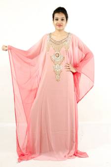 Light-pink embroidered georgette islamic kaftans
