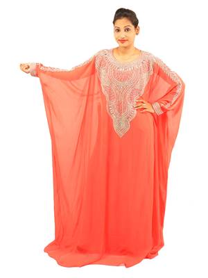 Light-pink embroidered georgette islamic kaftans 1