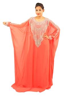 Light-pink embroidered georgette islamic kaftans