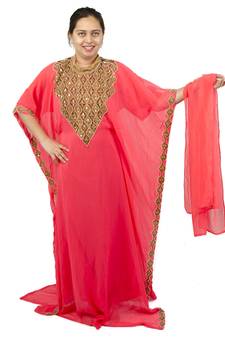 Light-pink embroidered georgette islamic-kaftans