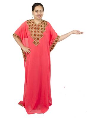 Light-pink embroidered georgette islamic-kaftans 1
