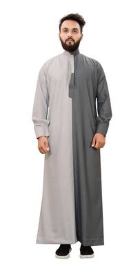 Grey Plain Cotton Mens Galabiyya Thobe 1