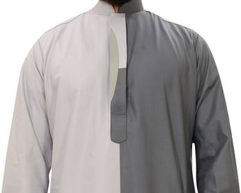Grey Plain Cotton Mens Galabiyya Thobe 2