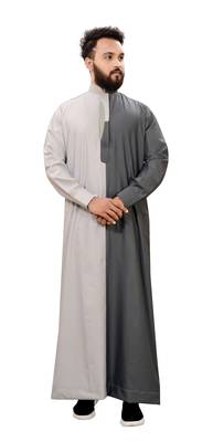 Grey Plain Cotton Mens Galabiyya Thobe 3