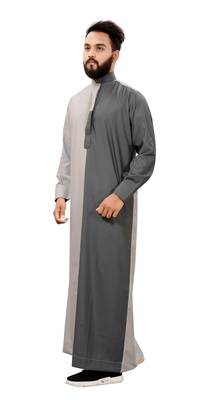 Grey Plain Cotton Mens Galabiyya Thobe 4