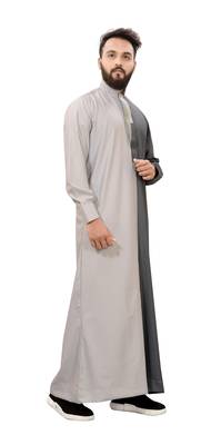 Grey Plain Cotton Mens Galabiyya Thobe 5