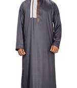Grey Plain Polyester Mens Galabiyya Thobe