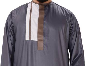 Grey Plain Polyester Mens Galabiyya Thobe 2