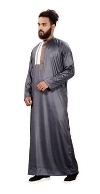 Grey Plain Polyester Mens Galabiyya Thobe 4