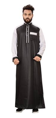 Black Plain Polyester Mens Galabiyya Thobe 1