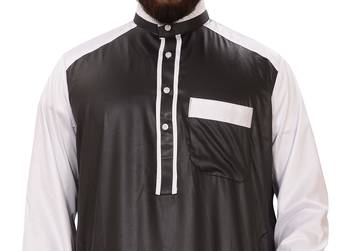Black Plain Polyester Mens Galabiyya Thobe 2