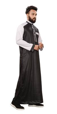 Black Plain Polyester Mens Galabiyya Thobe 3