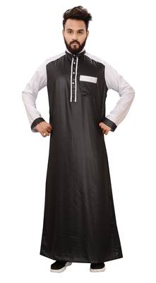 Black Plain Polyester Mens Galabiyya Thobe 4