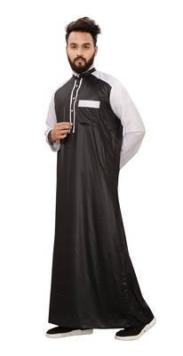 Black Plain Polyester Mens Galabiyya Thobe 5