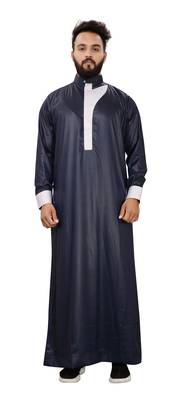 Blue Plain Polyester Mens Galabiyya Thobe 1
