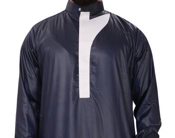 Blue Plain Polyester Mens Galabiyya Thobe 2