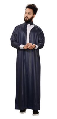Blue Plain Polyester Mens Galabiyya Thobe 3