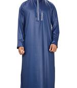Blue Plain Polyester Mens Galabiyya Thobe