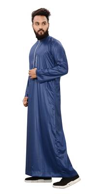 Blue Plain Polyester Mens Galabiyya Thobe 3