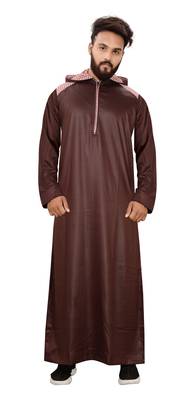 Brown Plain Polyester Mens Galabiyya Thobe 1