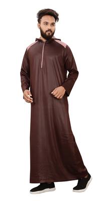 Brown Plain Polyester Mens Galabiyya Thobe 3