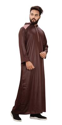 Brown Plain Polyester Mens Galabiyya Thobe 4