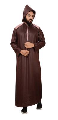 Brown Plain Polyester Mens Galabiyya Thobe 5
